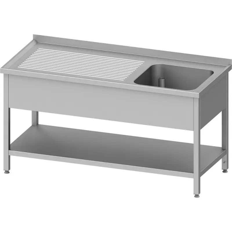 Stalgast Spültisch mit Grundboden 1800x600x850 mm, mit einem Becken rechts, mit Aufkantung, verschweißt