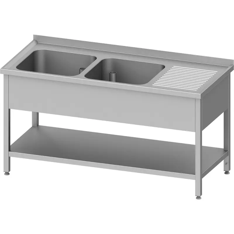 Stalgast Spültisch mit Grundboden, 1800x700x850 mm, mit zwei Becken links, mit Aufkantung, verschweißt