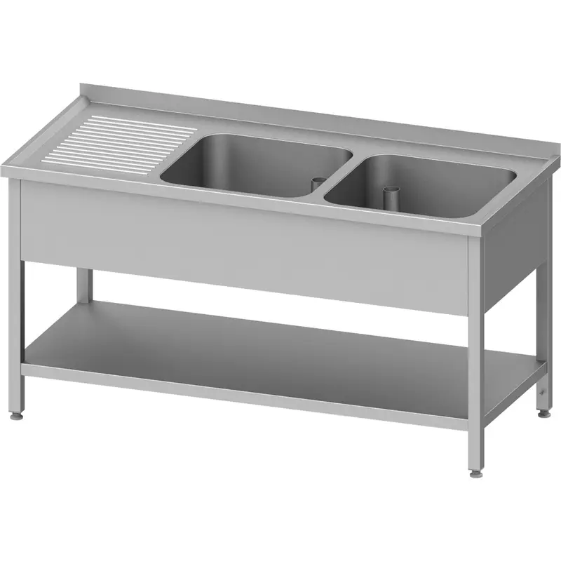 Stalgast Spültisch mit Grundboden, 1800x700x850 mm, mit zwei Becken rechts, mit Aufkantung, verschweißt