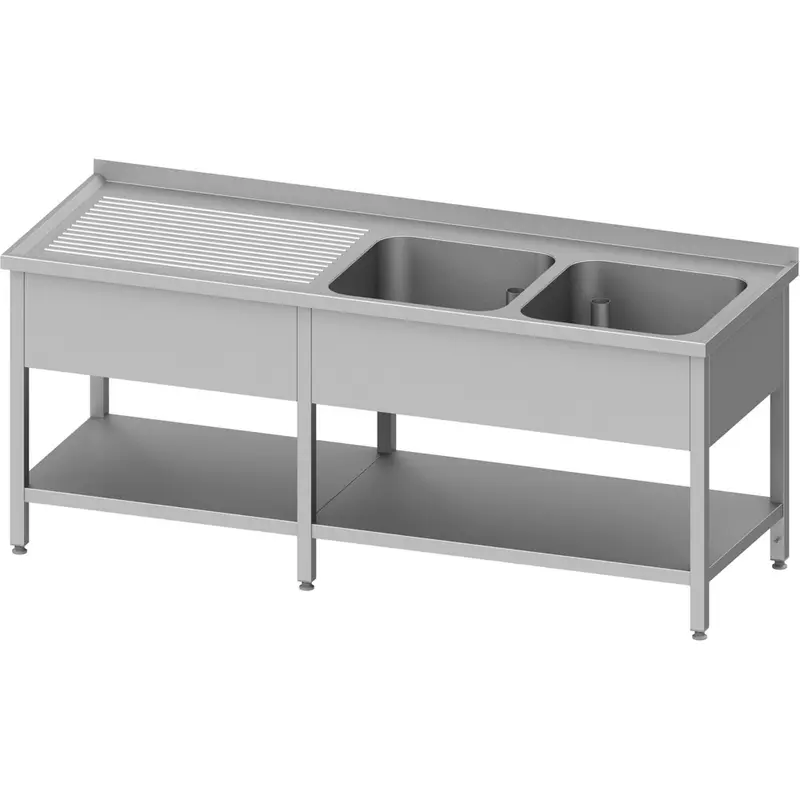 Stalgast Spültisch mit Grundboden, 2000x700x850 mm, mit zwei Becken rechts, mit Aufkantung, verschweißt