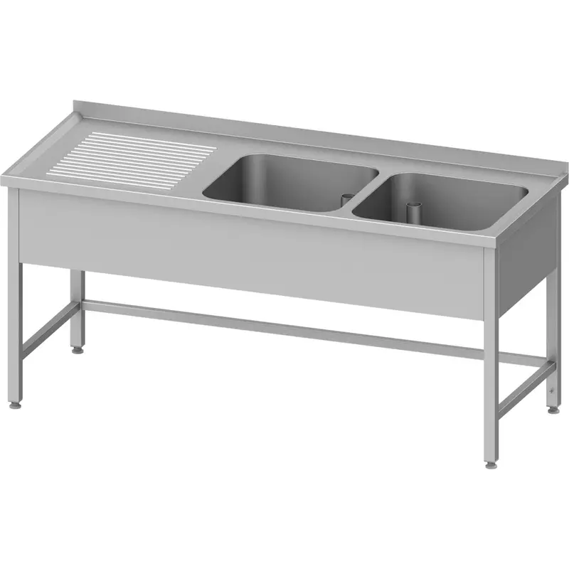 Stalgast Spültisch ohne Grundboden 1900x700x850 mm, mit zwei Becken rechts, mit Aufkantung, verschweißt