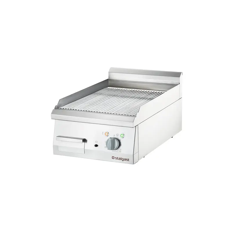 Stalgast verchromte Elektro-Griddleplatte als Tischgerät, 400x700 mm, gerillte Grillfläche, Serie 700 ND