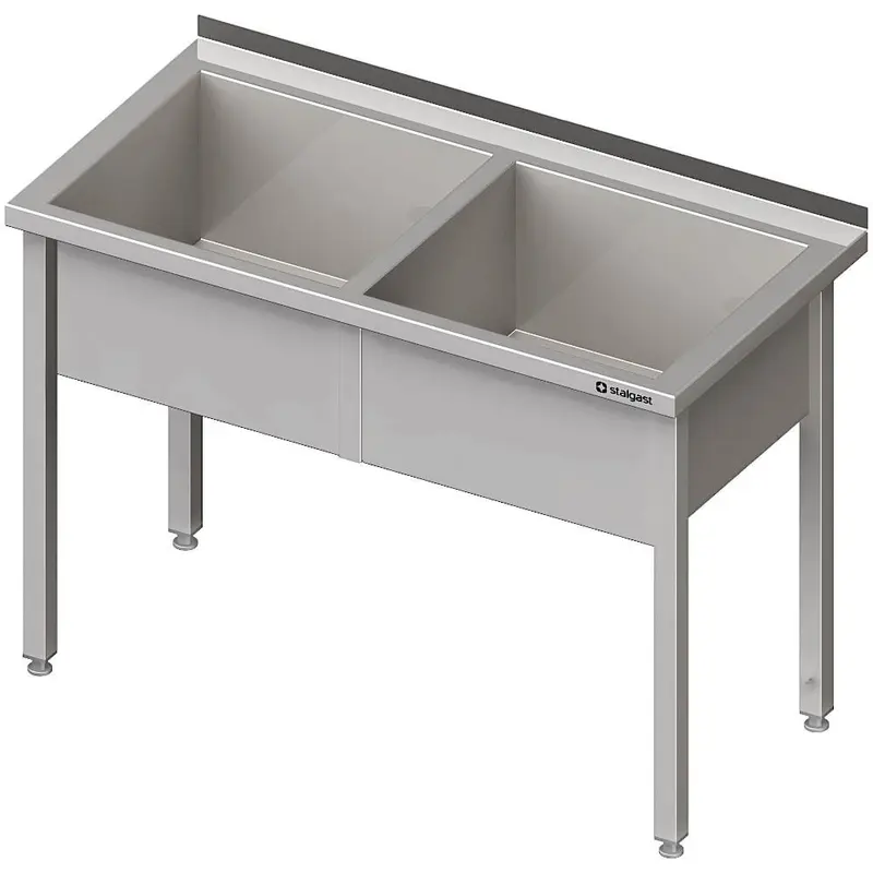 Topfspüle mit zwei Becken, 300mm Beckenhöhe, mit Aufkantung