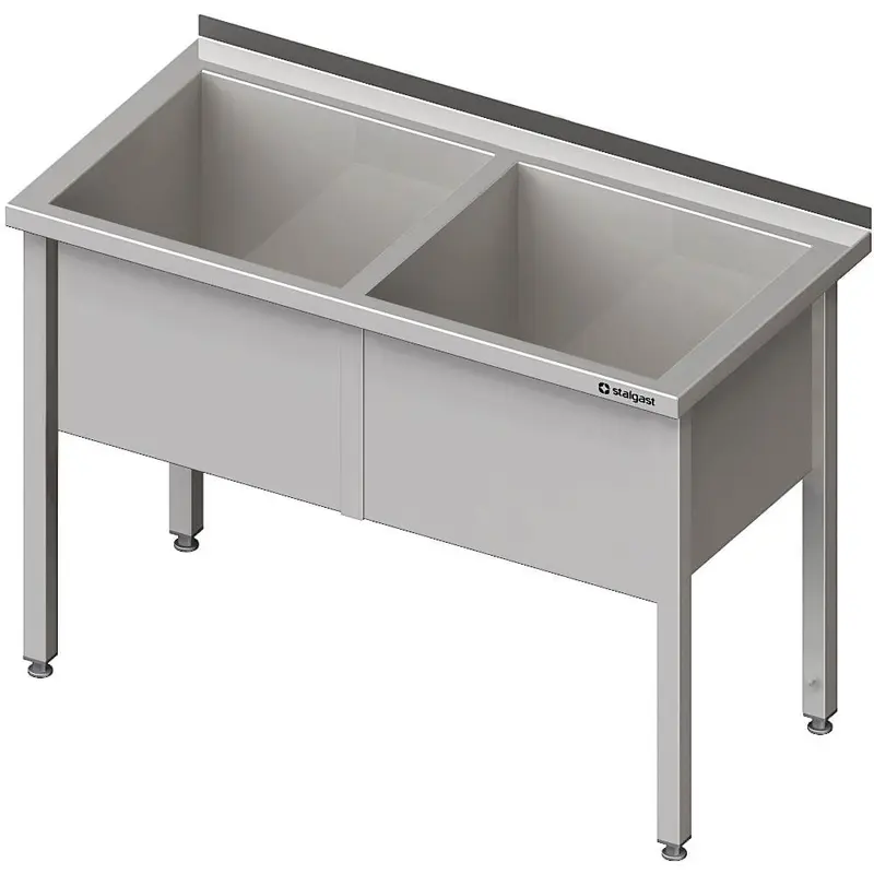 Topfspüle mit zwei Becken, 400 mm Beckenhöhe, mit Aufkantung