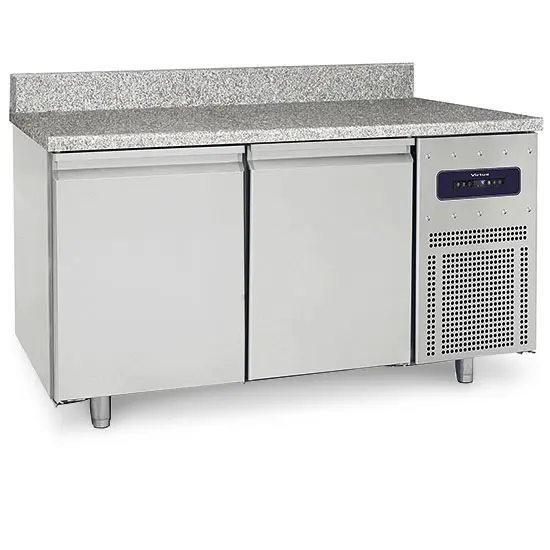 Virtus Bäckereitiefkühltisch 2 türig 600x400 mm mit Granitarbeitsplatte mit Aufkantung, -10°/-25°C - RESTPOSTEN