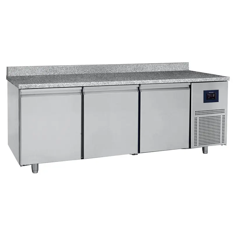 Virtus Bäckereitiefkühltisch 3-türig 600x400 mm, Granitarbeitsplatte mit Aufkantung, -10°/-22°C - WiFi