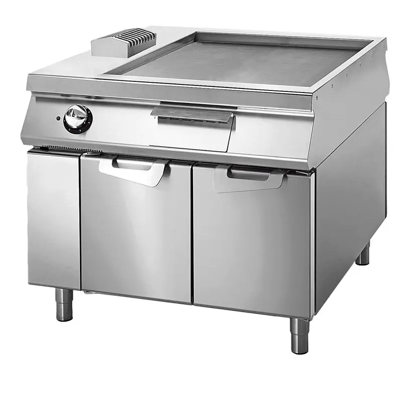 Virtus Elektro-Grillplatte glatt verchromt auf Unterbau mit Türen, Bedienung beidseitig