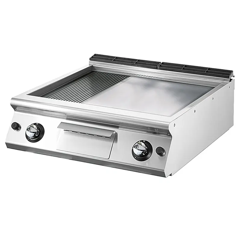 Virtus Gas-Grillplatte, Tischmodell, 1/3 gerillt und 2/3 glatt verchromte Platte