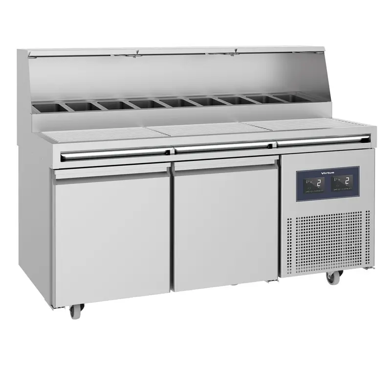 Virtus Kühl-Vorbereitungstisch 2-türig 46x66 cm mit gerillter Arbeitsfläche, 9x GN 1/3 H=150 mm - WiFi