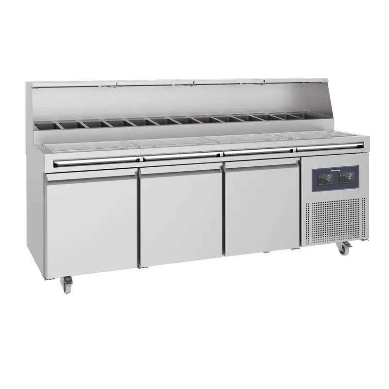 Virtus Kühl-Vorbereitungstisch 3-türig 46x66 cm mit gerillter Arbeitsfläche, 12x GN 1/3 H=150 mm - WiFi
