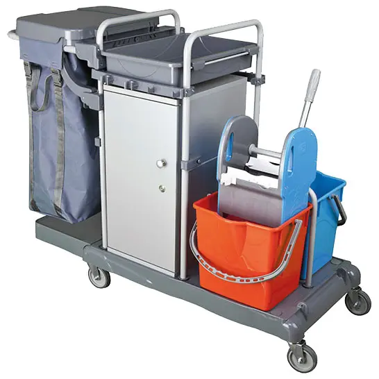 Virtus Reinigungswagen mit Sackhalter, Schrank und Moppeimer